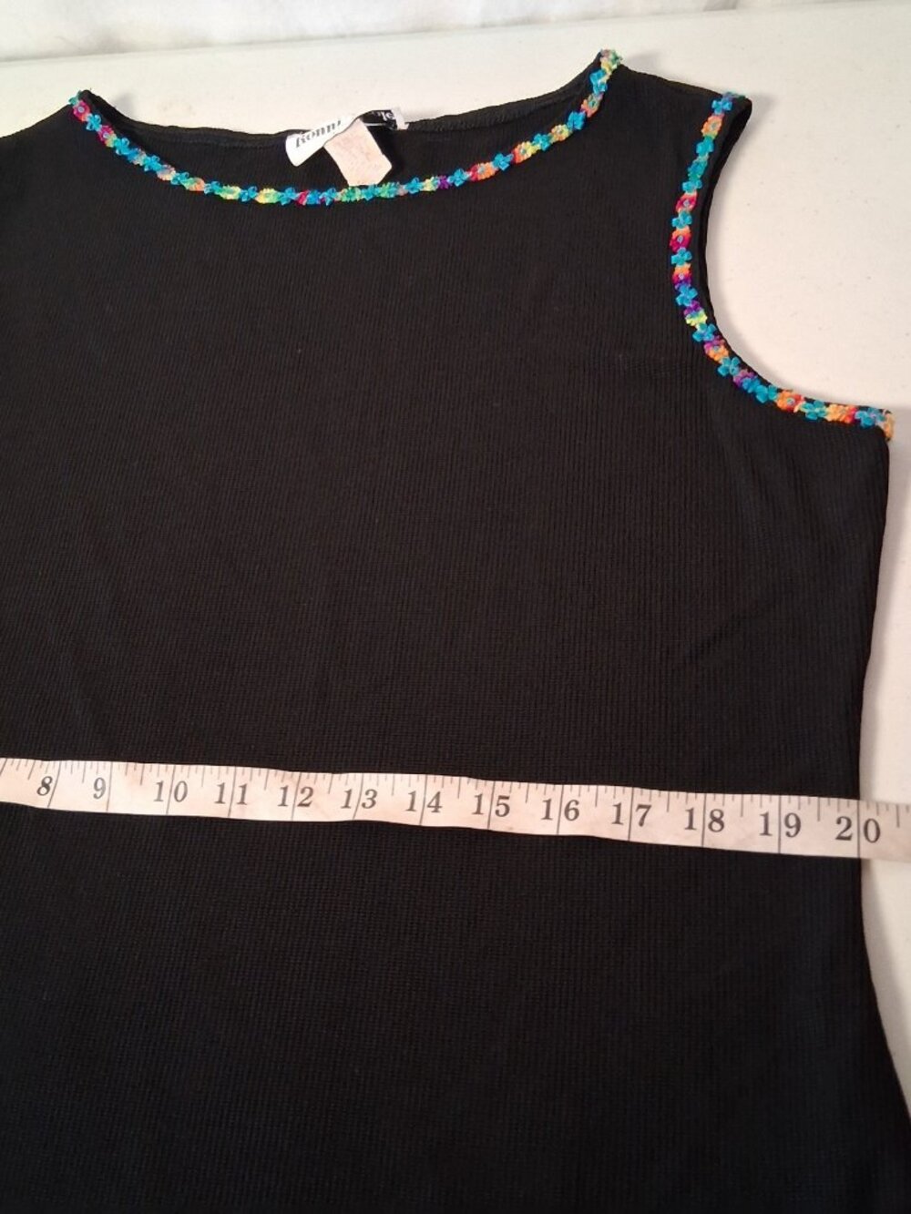 Vintage Ronni Nicole by Ouida Shirt Size 16 Black Rainbow Trim Tank Top USA Made - Picture 4 of 13